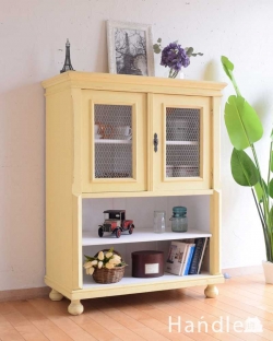 アンティーク家具 アンティークのキャビネット フランスアンティーク家具、ペイント仕上げのグリアージュキャビネット（オープンシェルフ付き）