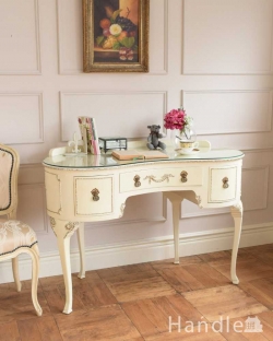 アンティーク家具 アンティークのデスク・書斎机 アンティークのフランス家具、ホワイトペイントのデスク(ガラス天板)