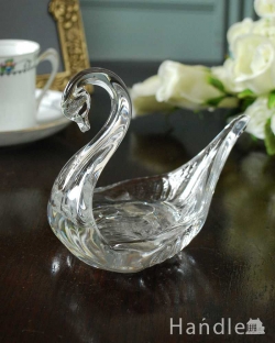 アンティーク雑貨 アンティークベル 美しいガラスのスワン(白鳥)のオブジェ、小物入れにもなるアンティークプレスドグラス