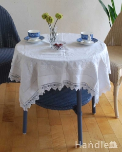 アンティーク雑貨 ドイリー・クロス フランスで見つけた、お花の可愛い刺繍のアンティークテーブルクロス(ドイリー)