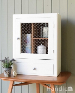 アンティーク家具 ウォールキャビネット フランスで見つけた引き出し付きグリアージュのスモールキャビネット（ホワイト） 