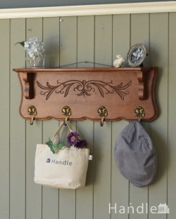 アンティーク家具 アンティークのウォールハンガー フランスアンティークの壁付け家具、フックが４つ付いた美しいウォールハンガー（壁付けシェルフ）