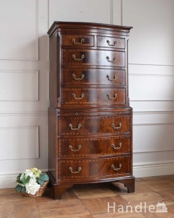 アンティーク家具 アンティークのチェスト アンティークのチェスト(トールボーイ)、木目も美しい英国のチェストオブドロワーズ