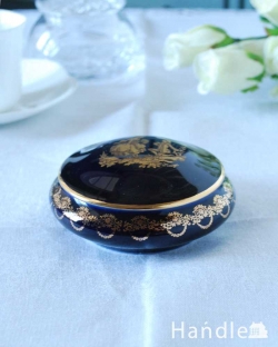 アンティーク雑貨 アンティーク食器 フランスリモージュ（Limoges）コバルトブルーが美しいアクセサリーケース
