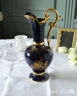 アンティーク雑貨 アンティーク食器 フランスリモージュ（Limoges）コバルトブルーが美しいフラワーベース（花器）
