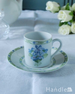 アンティーク雑貨 アンティーク食器 フランスで見つけた水色のお花のアンティークカップ＆ソーサー