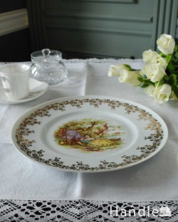 アンティーク雑貨 アンティーク食器 フランスで見つけた金彩のお花模様が美しいアンティークプレート（リモージュ） 