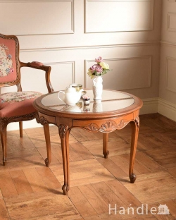 アンティーク家具 アンティークのテーブル 編み目が美しいフランスで見つけたアンティークコーヒーテーブル (ガラス天板)