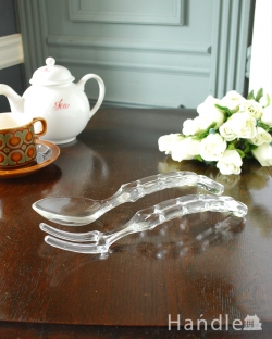 アンティーク雑貨 アンティーク 雑貨のガラス小物 ガラスのフォーク＆スプーンセット、アンティークプレスドグラス