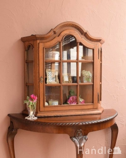 アンティーク家具 ウォールキャビネット フランスの小さな壁付けアンティーク家具、ガラス扉のウォールキャビネット