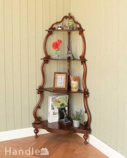 アンティーク家具 アンティークのキャビネット 英国アンティークの家具、曲線が美しいコーナーに置ける家具ワットノット