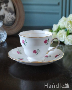 アンティーク雑貨 アンティーク食器 英国で見つけたアンティークカップ＆ソーサー、ピンクローズのColclough （コルクラフ） 