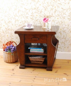 アンティーク家具 マガジンラックおしゃれ 小さなアンティーク家具、引き出しと棚まで付いた便利に使えるマガジンラック