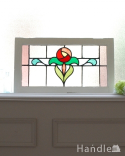 アンティーク雑貨 ステンドグラス アンティーク カラフルな色使いが目立つバラの花が素敵なアンティークのステンドグラス