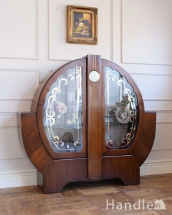 アンティーク家具 アンティークのキャビネット スミス社の時計付き、アールデコの珍しいアンティークキャビネット