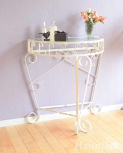 アンティーク家具 アンティークのテーブル フランスのアンティーク家具、ガラス×アイアンの素敵なコンソールテーブル