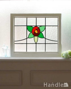 アンティーク雑貨 ステンドグラス アンティーク 赤いローズのイギリスで見つけたアンティークステンドグラス