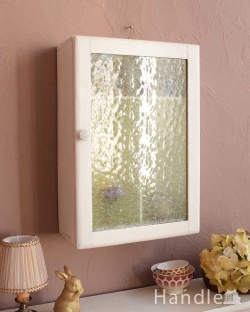 アンティーク家具 アンティークのキャビネット 小さな壁掛けキャビネット、ホワイトペイントのアンティークスモールキャビネット