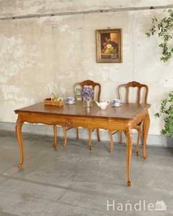 アンティーク家具 アンティークのテーブル フランス輸入の美しいアンティーク家具、ドローリーフテーブル（伸張式ダイニングテーブル） 