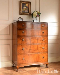 アンティーク家具 アンティークのチェスト 英国のアンティーク収納家具、ウォルナット材のチェストオブドロワーズ（５段引き出し）