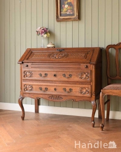 アンティーク家具 ビューロー フランスのアンティークデスク、彫が美しいオーク材のビューロー(書斎机)