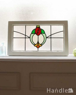 アンティーク雑貨 ステンドグラス アンティーク リース×バラが素敵なイギリスのアンティークステンドグラス