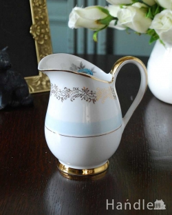 アンティーク雑貨 アンティーク食器 ブルー×ゴールドのクラシックなボーンチャイナのミルクポット