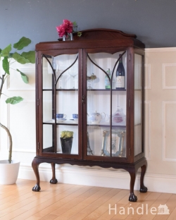 アンティーク家具 アンティークのキャビネット 英国アンティーク家具のショーケース、マホガニー材のガラスキャビネット（飾り棚）