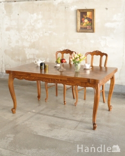 アンティーク家具 アンティークのテーブル フランスの伸長式テーブル、猫脚が優雅なアンティークのダイニングテーブル