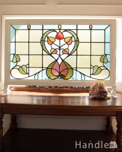 アンティーク雑貨 ステンドグラス アンティーク イギリスで見つけたアールヌーヴォー柄のお花、アンティークのステンドグラス