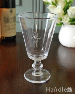 インテリア雑貨 ガラスコップ 百合の紋章が型押しされたおしゃれな脚付きグラス(アクアグラス) 