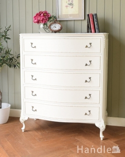 アンティーク家具 アンティークのチェスト リボンの装飾が可愛いフランスアンティーク家具、5段引き出しのフレンチチェスト