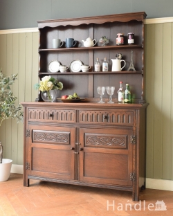 アンティーク家具 アンティークのキャビネット 英国アンティークのオープンシェルフ、オーク材のウェルシュドレッサー(カップボード)