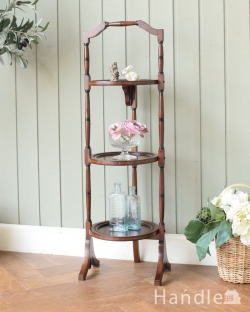 アンティーク家具 プランツスタンド アンティークのケーキスタンド、象嵌の入った美しい英国家具（スリーティアーズ）