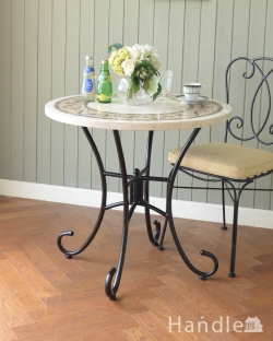 アンティーク風 アンティーク風の家具 アンティーク調のおしゃれなテーブル、大理石天板の丸いガーデニングテーブル