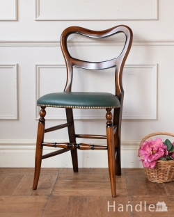 アンティーク風 アンティーク風の椅子 アンティーク調のバルーンバックチェア、英国アンティーク風マホガニー材のチェア（グリーン）
