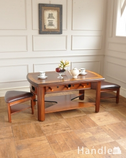 アンティーク家具 アンティークのテーブル 英国のめずらしいアンティークのローテーブル、3WAYで楽しめるゲームテーブル 