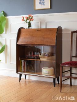 アンティーク家具 ビューロー イギリスのビンテージデスク、ガラスの引き戸が付いたおしゃれなビューロー