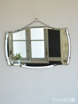 アンティーク雑貨 アンティークミラー・鏡 イギリスのおしゃれな鏡、縁取りがキラキラ輝くアンティークカッティングミラー