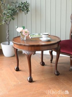 マホガニー材のおしゃれなコーヒーテーブル、英国アンティークの丸いセンターテーブル