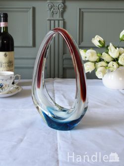 アンティーク雑貨 アンティーク花瓶 トリコロールが可愛いアンティークガラスの花器、アンティークプレスドグラス（COLORED GLASS）