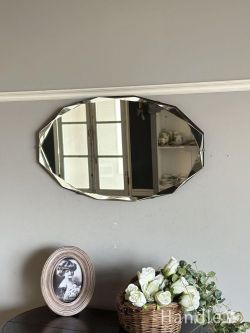 アンティーク雑貨 アンティークミラー・鏡 英国アンティークのおしゃれな鏡、オーバル型のカッティングミラー