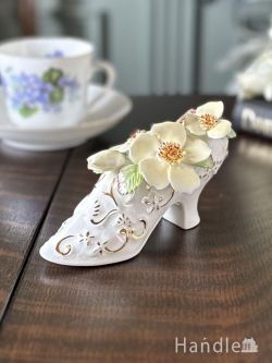 英国ロイヤルスタッフォードの靴型の陶花、陶磁器で出来たアンティーク卓上花(h-1251-z)