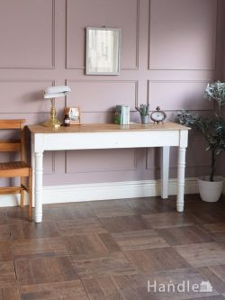 アンティーク家具 アンティークのテーブル ツートーンカラーがおしゃれな白いテーブル、バンブーデザインのおしゃれなコンソール