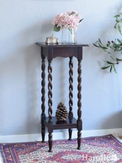 アンティーク家具 プランツスタンド 美しいツイスト足のおしゃれなサイドテーブル、英国アンティークのプランツスタンド