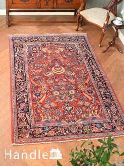 絨毯 ペルシャ絨毯 時を超えた美しい色のアンティーク絨毯、深みのある赤のKashan（カシャーン）のラグ