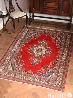 落ち着いた赤が美しいハマダン（Hamedan）のカーペット、使いやすいサイズのオールドペルシャ絨毯(m-10494-z)