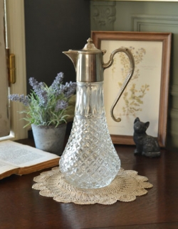 アンティーク雑貨  アンティークシルバー×プレスドグラスのピッチャー　 プレスドグラス