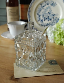 アンティーク雑貨 サラダボウル アンティーク アンティークガラスのシュガーポットセット（砂糖入れ）、プレスドグラス　