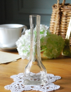 アンティーク雑貨 アンティーク花瓶 シンプルな一輪挿しのプレスドグラス、アンティークフラワーベース